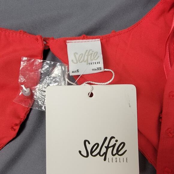 Selfie Leslie Red Mini Dress XS Swiss Dot Ruffle Cutout Partywear - Picture 6 of 8